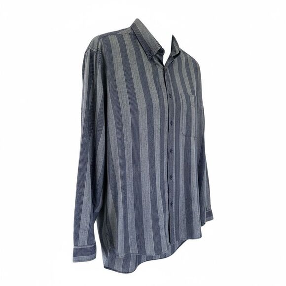 Brittania XL Blue Gray Striped Button Down Shirt 90s Retro Casual Street Style - Picture 5 of 16